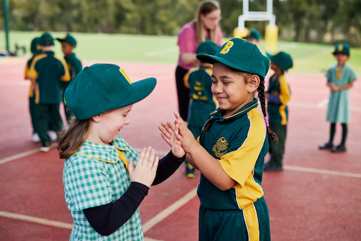 Students playing games on the school playground.