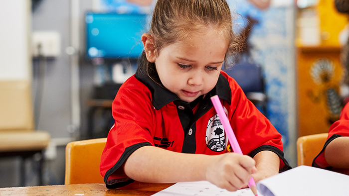 Student working in classroom