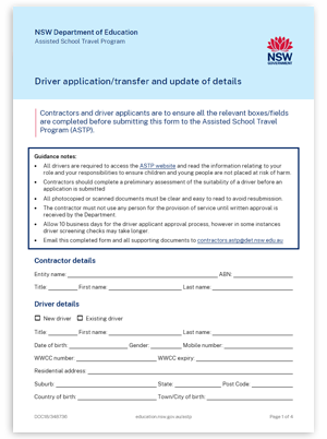 Image of the 'driver application checklist and declaration' form.